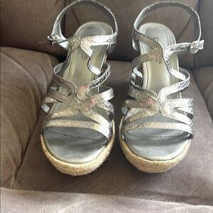 St. John's Bay Silver Metallic Espadrille Wedge Sandals